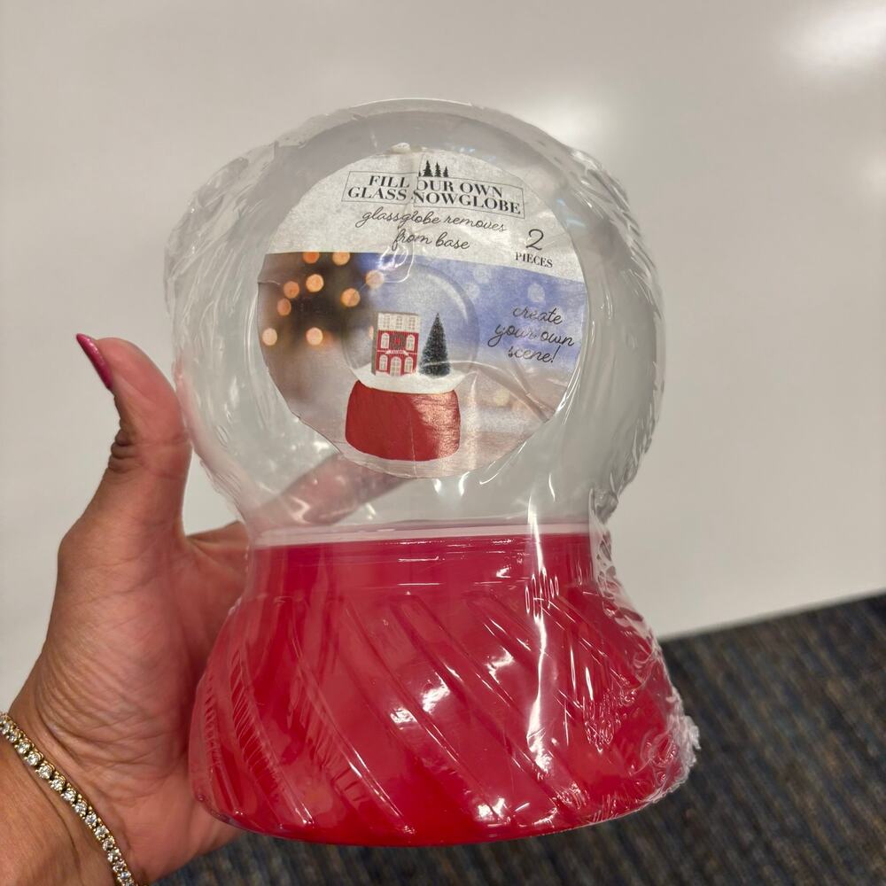 DIY Glass Snow Globe Kit Red Base Fill Your Own 7” Holiday Decor Fun Winter